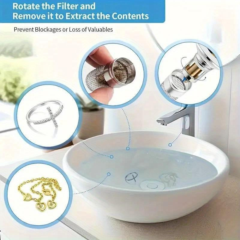 Bathroom Sink Stopper Hair Catcher, Universal Pop up Sink Drain Filter with Stainless Steel Filter Basket, Bathroom Sink Drain Strainer